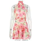 Printed Sweet Women Home Waist A line Dress Soft Holiday Turtleneck Sleeveless Dress