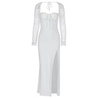 Autumn Women Wear Low Cut Self Tie Lace Slim Fit Slit Sexy Dress
