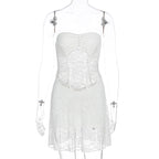 Summer Women Sexy Lace Stitching Tube Top Slim Fit See through Dress