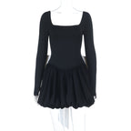 Sexy Square Neck Bow Dress Autumn Winter Contrast Color Sexy Bud