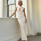 Sexy Hollow Out Cutout Lace Sleeveless Dress Sexy Slim Fit Slimming Sheath Split Dress