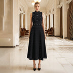 Elegant Spring Beads Rhinestones round Neck Sleeveless Waist Slimming Slim Fit A line Dress