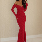 Lace off Shoulder Long Sleeve Dress Autumn Sexy Sheath Dress