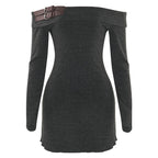 Autumn Solid Color off Shoulder Long Sleeve Sexy Strapless High Waist Short Dress