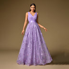 Handmade Pleated Embroidered Cloth Stitching Short Sleeve Double V neck Party Dress Back Zipper A Swing Dance Dress