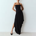 Elegant Sexy Pleating Dress Women Sleeveless Tube Top Design Irregular Asymmetric Dress Solid Color Dress