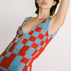 Maillard Summer Women Clothing Low Cut V neck Sexy Hollow Out Cutout out Sleeveless Vest Plaid Knitted Dress