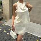 Women Clothing Sexy Sleeveless Swing Collar Halter Backless Small Tank Top Top Two Piece Sets