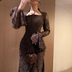 Autumn Women Clothing Elegant Lace Swing Evening Dress