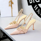 Side Bow Pointed Toe Slingback Buckle Stiletto Heel Ladies Cocktail Women Shoes