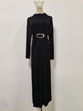 Fall Retro Metal Decorative Waist Slimming Half Turtleneck High Waist Maxi Dress for Women