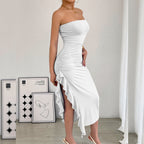 Autumn Winter Women Clothing Slim Fit Slit Wrapped Chest Bag Hip Sexy Dress