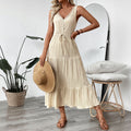 Simple All Matching Strap Sleeveless V neck Solid Color Women Clothing Summer Dress
