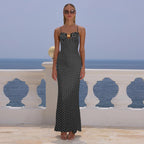 Sexy Suspenders Hollow Out Cutout Polka Dot Printed Dress Women Summer Sexy Dress