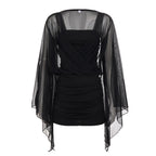 Black Mesh Yarn False Two Pieces Irregular Asymmetric Dress Women Sexy Lace Package Hip Dress