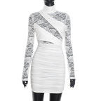 Women Clothing Autumn Winter Sexy Solid Color Half Collar Lace Stitching Long Sleeve Narrow Dress