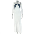Black White Women Clothing Halter Slim Fit Sleeveless Hiking Hip Dress Contrast Color Outdoor Maxi Dress
