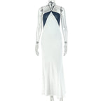 Black White Women Clothing Halter Slim Fit Sleeveless Hiking Hip Dress Contrast Color Outdoor Maxi Dress
