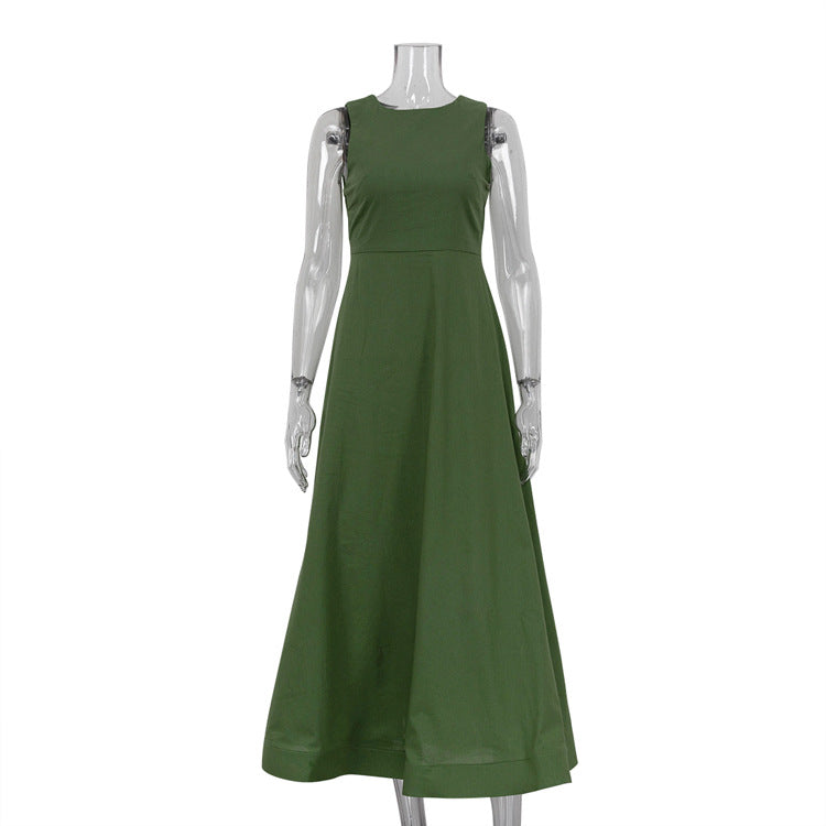 Commuting Simple Elegant A line Dress Women Summer round Neck Sleeveless Long Jumper Dress