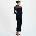 Autumn Winter Wear Voile See through Stitching Dress Sexy Tight Solid Color Dress
