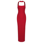 Summer Women Clothing Side Slit Bandage Elastic Long Tube Top Tight Halter Dress