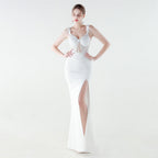 Heavy Industry Boning Corset Waist Binding Rhinestone Floral Evening Dress