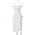 Sexy Tube Top Ruffled Design Waist Tight Solid Color Split Mid Length Dress Women Clothing