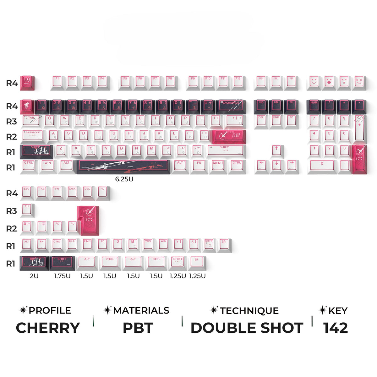 XVX PRISM Shine-Through Double-Shot Cherry Profile 142-Key PBT Keycap Set