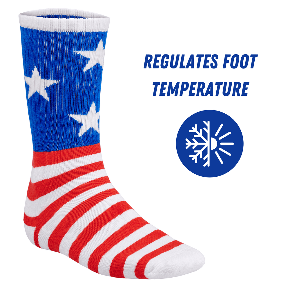 Premium Bamboo Rayon Crew Red White and Blue Flag Socks - Gift Box - 3 Pair