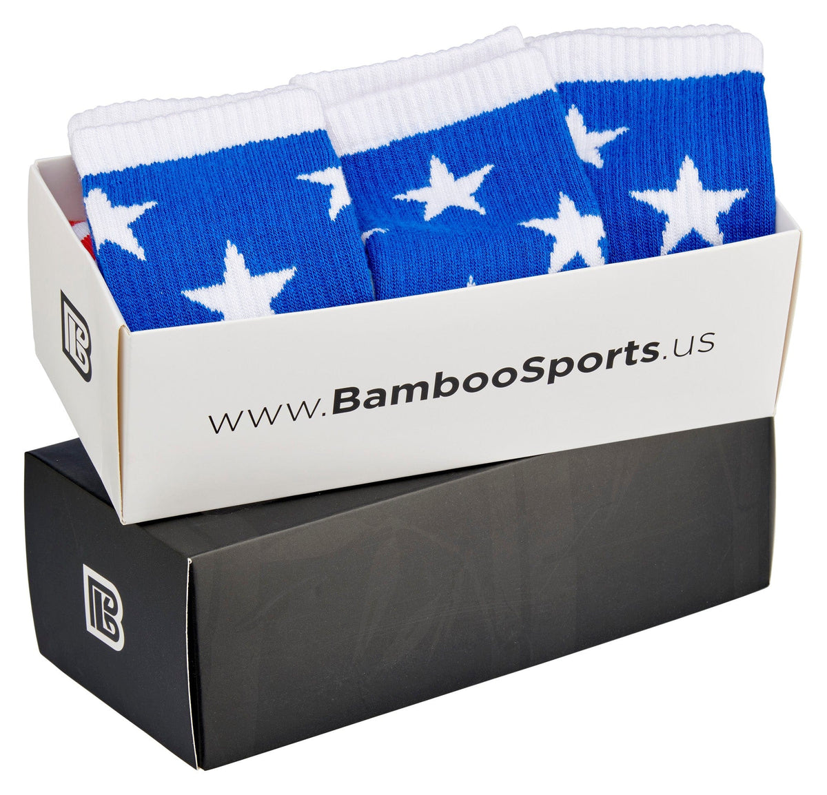 Premium Bamboo Rayon Crew Red White and Blue Flag Socks - Gift Box - 3 Pair