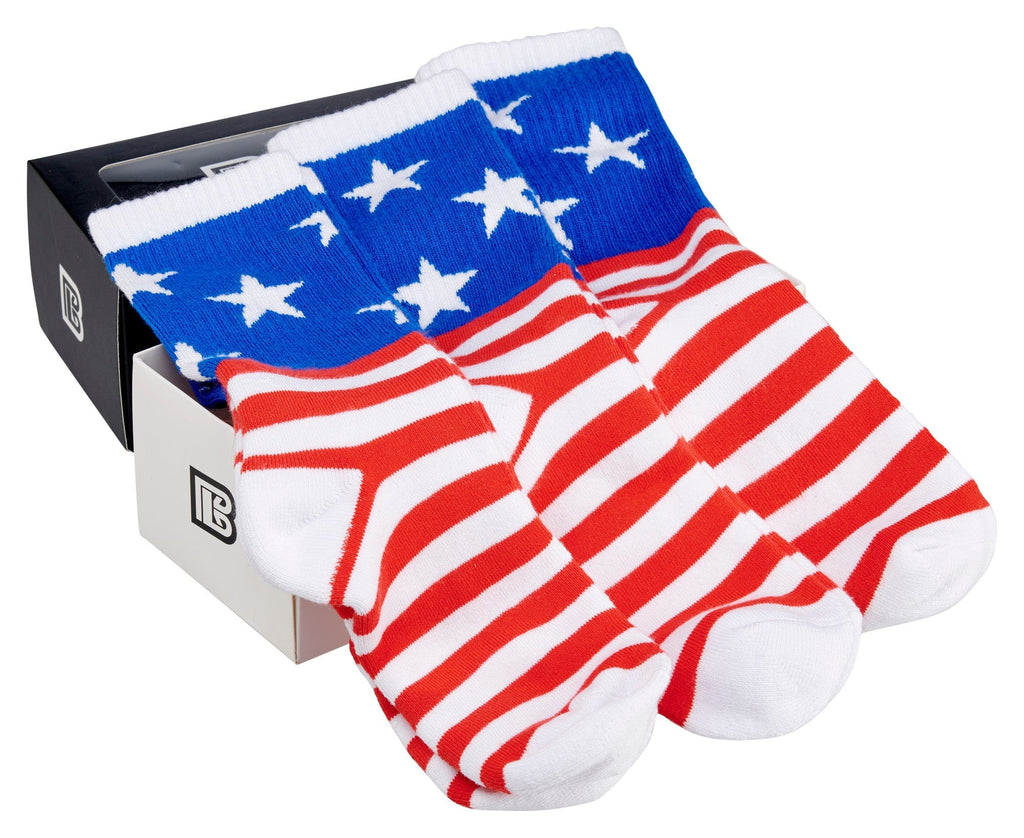 Premium Bamboo Rayon Crew Red White and Blue Flag Socks - Gift Box - 3 Pair