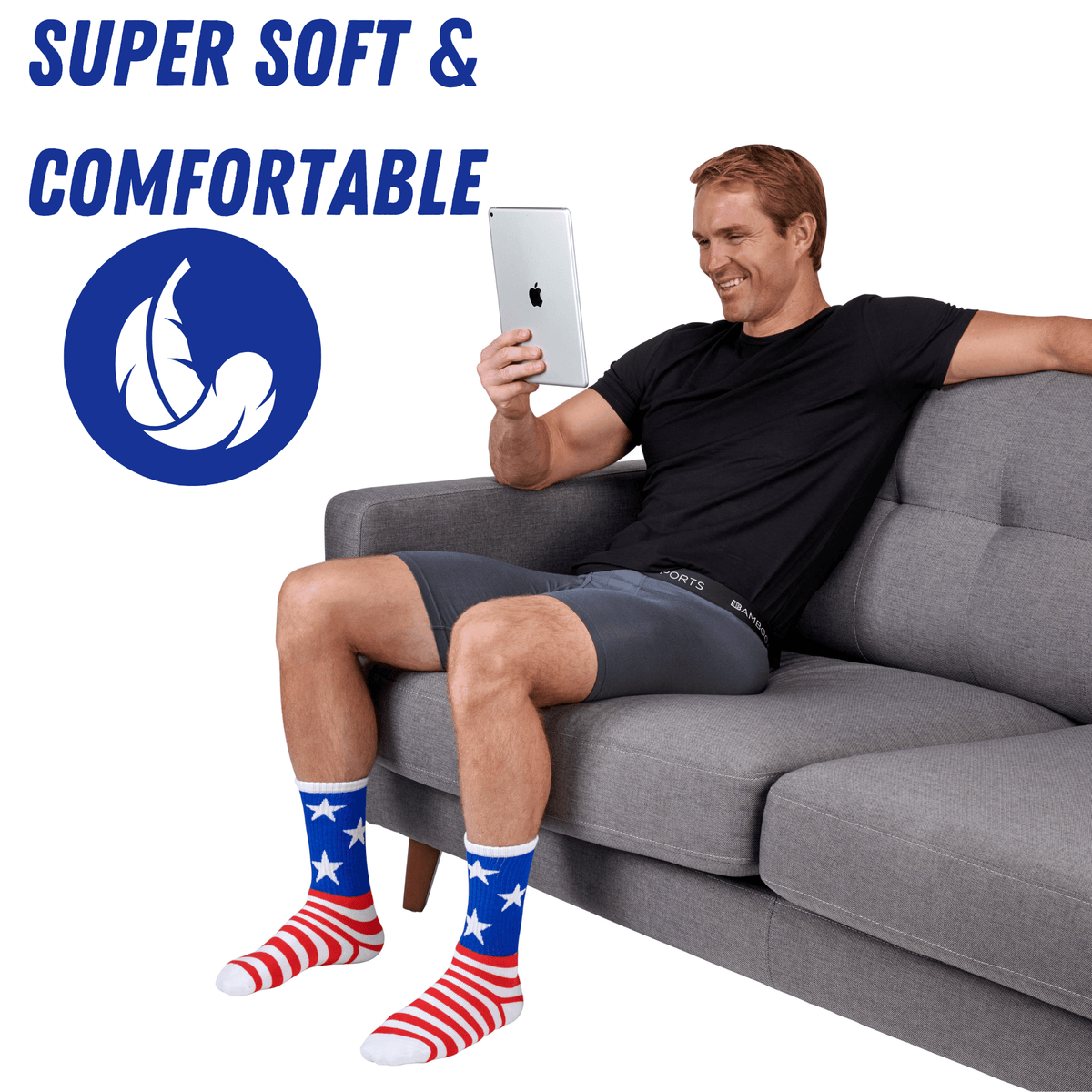 Premium Bamboo Rayon Crew Red White and Blue Flag Socks - Gift Box - 3 Pair