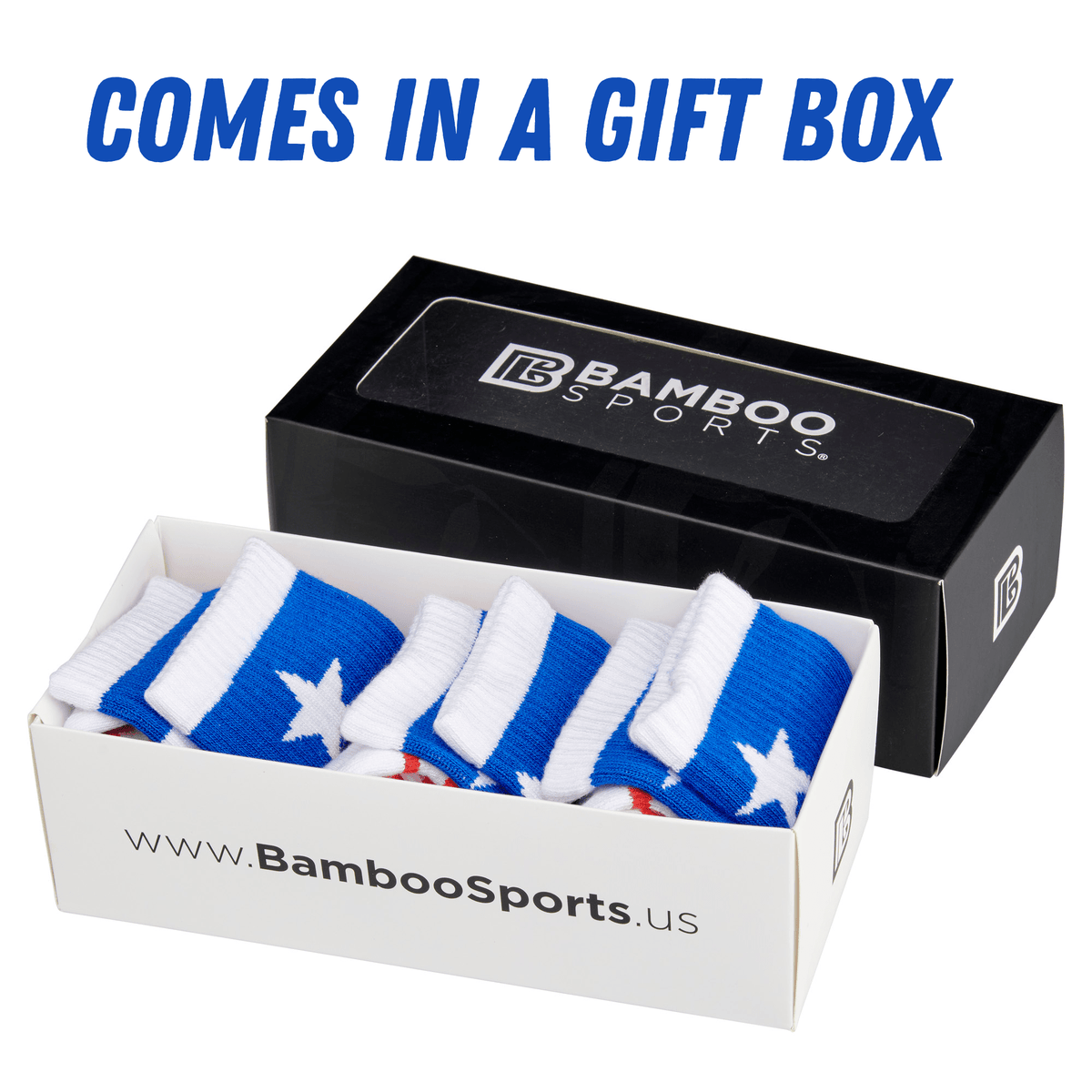 Premium Bamboo Rayon Crew Red White and Blue Flag Socks - Gift Box - 3 Pair