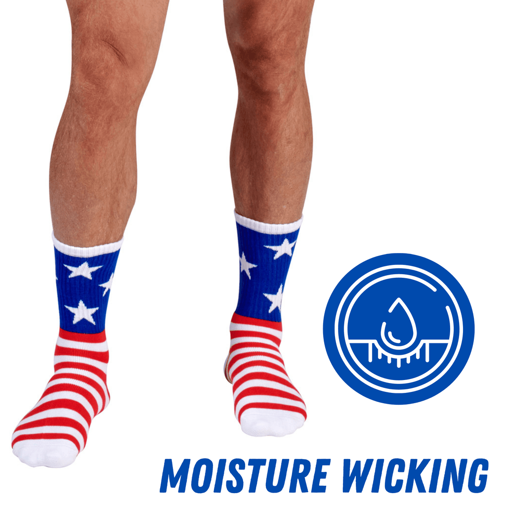 Premium Bamboo Rayon Crew Red White and Blue Flag Socks - Gift Box - 3 Pair
