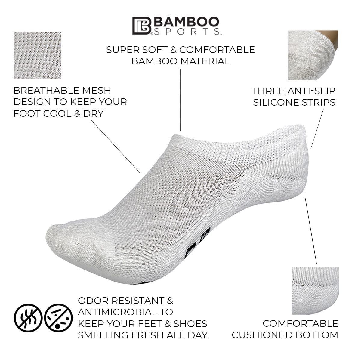 Invisible No Show Bamboo Rayon Socks - 3 Pair and 6 Pair Packs Available