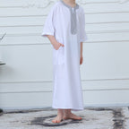 Black Geometric Trim Islamic Thobe(MKB018)