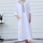 Black Geometric Trim Islamic Thobe(MKB018)