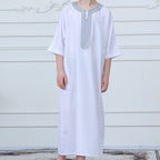 Black Geometric Trim Islamic Thobe(MKB018)