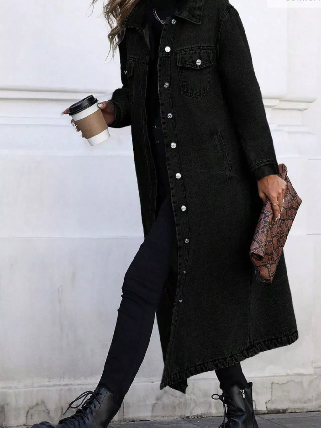 Longline Button-Front Denim Jacket
