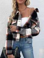 Plaid Button-Down Crop Jacket