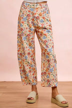 BiBi Washed Floral Printed Twill Barrel Pants