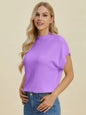 Double Take Full Size Mock Neck Short Sleeve Sweater