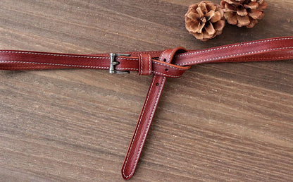Women's Solid Brown Skinny Belt for Jeans Dresses Vintage Skinny Waist Belt
