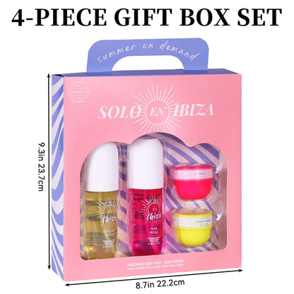 4pc Scented Body & Hair Mist & Cream Travel Set - 4 Long Lasting Fragrances for Men & Women - Perfect for Dating, Daily Use, Parties - Ultimate Gift Box