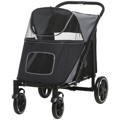 PawHut Pet Stroller Dog Cat Carriage One Click Fold with Universal Front Wheels Shock Absorber Brakes Storage Bags Mesh Window