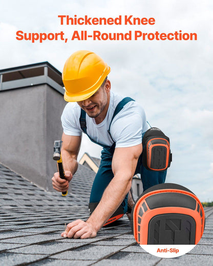 VEVOR Knee Pads for Work, Extended Heavy Duty Construction Knee Pads with 2 Extension Straps, Anti-Slip Foam Gel Knee Pads, Men & Women, for Gardening Flooring Roofing and Cleaning, Black and Orange