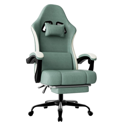 Ergonomic Gaming Chair with Pocketed Spring Cushion, Breathable Fabric Computer Chair with Footrest, Adjustable Lumbar Support Video Game Chair for Adults (Fabric)