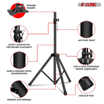5 Core Speaker Stand Height Adjustable PA DJ Tripod Studio Monitor Stands w 35mm Compatible Insert - SS ECO 1PK BLK WoB