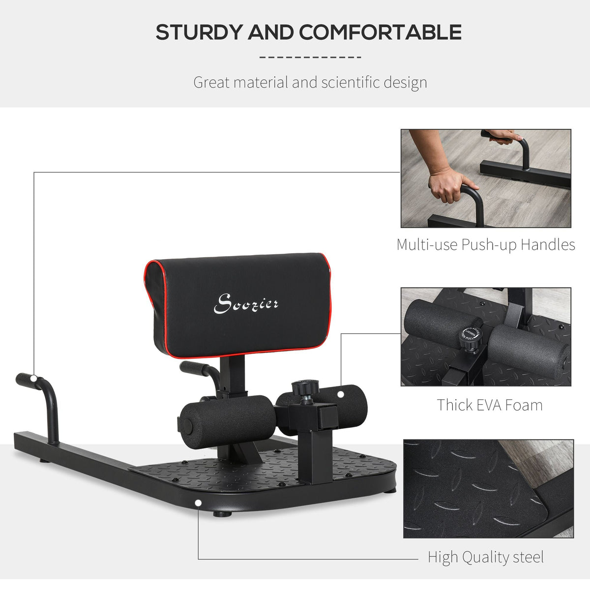 3 in 1 Padded Push Up Sit Up Squat Machine, Home Gym Fitness Equipment, Black
