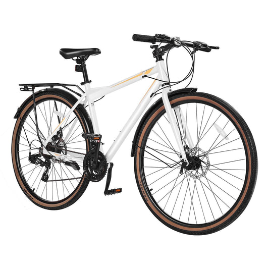 Hybrid Bike, Lightweight Aluminum Frame Bike, 700c Wheel Men Women Hybrid Bicycle, Step-Over Adult Urban City Commuter Bikes, with 24-Speed Shimano Drivetrain, Alloy Adjustable Stem, Dual Brakes